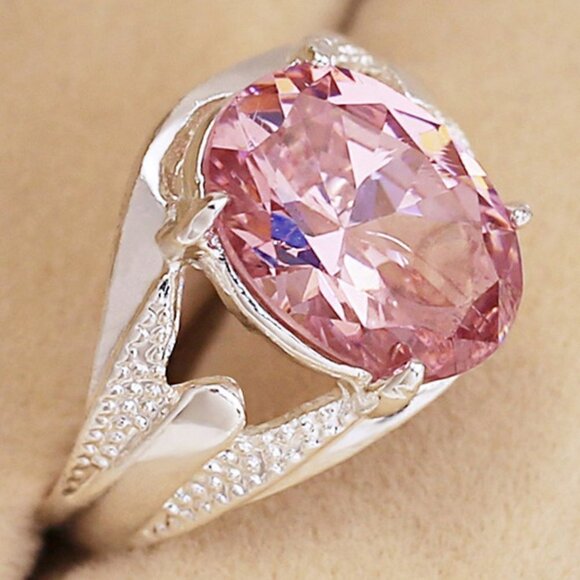 🔥 Oval Light Pink Lovely 925 Silver Ring for Women, VIP104 - Picture 3 of 5